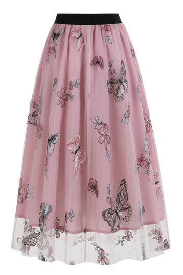 Falda midi suelta suelta de gasa floral con estampado de cintura alta albaricoque